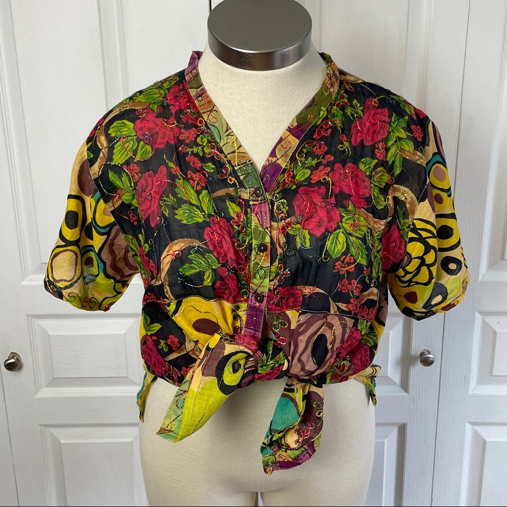 Gauzy Embroidered Patterned Shirt Y2K FESTIVAL VIBES